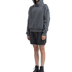 Sudadera con Capucha de Invierno 100% Algodón, Color Gris Lavado al Ácido con Pedrería, con Logotipo Personalizado y Tela Transpirable - Product Image 6