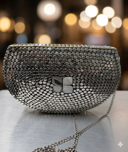 Designer German <b>Silver</b> Plated Women's Semi-Circular Clutch <b>Handbag</b> Indian Fashion Party Bag Cover Closure Mixed Colors for Women - Product Image 3