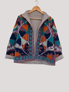 Chaqueta de Terciopelo Bordada a Mano con Cuello Mandarín, Manga Larga, Estampado Floral, Talla Grande, Abrigo de Otoño para Mujer - Product Image 2