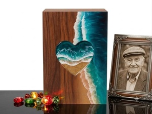 Ocean Wave American Style Wooden Cremation Urn for Human Ashes-Handmade Heart <b>Memorial</b> <b>Box</b> Durable & Eco-Friendly - Product Image 5