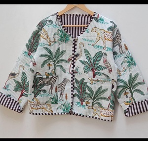 Chaqueta Acolchada para Mujer, Cuello en V, Manga Larga, Estampado Animal, Patrón de Tigre Naranja y Rosa, Poliéster, Abrigo de Otoño - Product Image 6