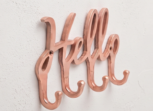 Premium Copper Plated Metal Hello <b>Hook</b> Wall Mount 4 <b>Hooks</b> Novelty Design For Clothing Storage Stylish Home Decor - Product Image 4