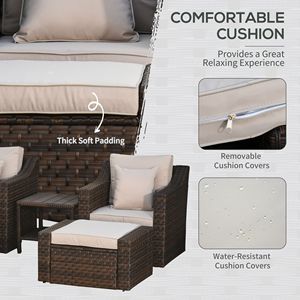 Set di Mobili da Esterno in Rattan PE a 5 Pezzi, Beige, con 2 Poltrone, 2 Pouf e Tavolino da Caffè per Conversazione - Product Image 5