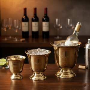 Juego de Cubitera de Lujo en Oro Champán con Pedestal, Enfriador de Vino y Champán de Metal Premium, Artículos Decorativos para Bar - Product Image 2