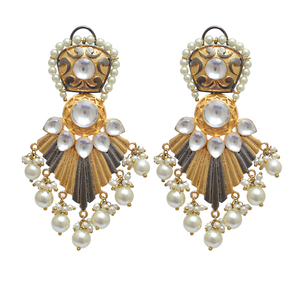 Boucles d'oreilles indiennes faites à la main en argent plaqué or, design antique vintage, bijoux tendance pour femmes et filles, pour mariage et fête - Product Image 4