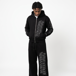 Conjunto de Sudadera con Capucha y Pantalones Deportivos Negros para Hombre, con Estampado de Letras, Estilo Urbano, para Otoño - Product Image 3