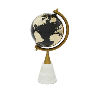 Globo Terráqueo Moderno Negro y Dorado con Base Cónica de Mármol Blanco, Decoración de Oficina de Lujo - Product Image 2