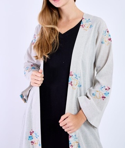 Best2026 New Style Modest Abaya Robe Islamic Clothing Front Open Muslim Women Long Dress Polyester Floral V Neck Long Sleeve - Product Image 1