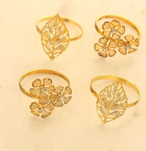 Gold Flower <b>Leaf</b> Rings Set Metal Jewelry Decorative Design Style - Product Image 5