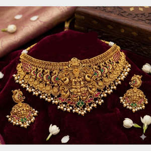 Jewelemarket Heritage Pota Stone Pearl Temple <b>Choker</b> Necklace Set Imitation Pearl Fine Jewelry for Bridal Occasions-10575402PGR - Product Image 3