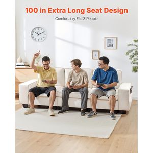 Sofá Modular de 3 Plazas de Diseño Moderno de 100 Pulgadas, Cómodo Sofá con Asientos Profundos y Almacenamiento Oculto para Sala de Estar, Apartamento u Oficina - Blanco - Product Image 2