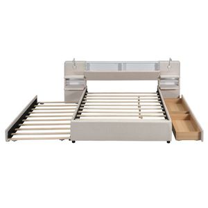 Cama Infantil de Madera Tamaño Completo con Diseño Atractivo y Tapicería de Terciopelo en Color Beige - Product Image 3
