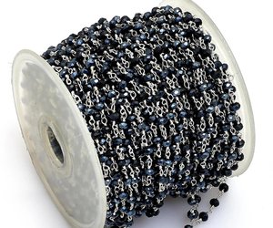 Chaîne de chapelet mystique en tourmaline noire, perles rondes facettées de 3 mm, chaîne de bijoux en fil plaqué argent - Product Image 3