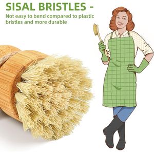 Set di Spazzole per Piatti in Bambù con Dispenser di Sapone, Spazzola Naturale in Legno per Pulire Pentole e Padelle - Product Image 1