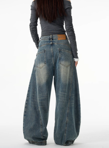 Pantalones Cargo Casuales de Cintura Alta, Pierna Ancha, Transpirables, con Bordado, en Mezclilla Oscura, 100% Algodón, Lavado Ácido, Ligeros, para Mujeres y Parejas - Product Image 2