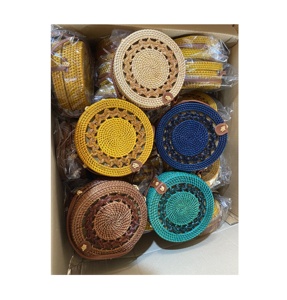 กระเป๋าหวายทรงกลมใส่ชายหาดของที่ระลึกสำหรับทุกเพศพร้อมซับในผ้าใบและเชือกปิดโลโก้ตามสั่ง - Product Image 4