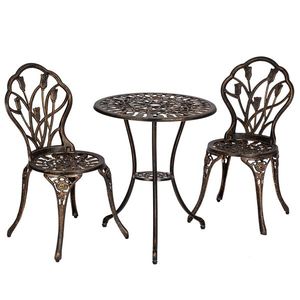 Ensemble bistrot 3 pièces en aluminium moulé de style européen, table et chaises en bronze pour l'extérieur, idéal pour le jardin - Product Image 1