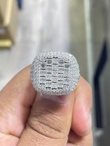 Silver Hip Hop <b>Ring</b> Baguette Cut Diamond <b>Iced</b> Out Rhodium Plated VVS Moissanite Diamond Jewelry For Unisex Wear <b>Ring</b> - Product Image 3