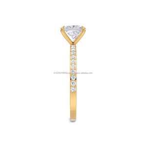 Princess Cut Moissanite Diamond Engagement <b>Ring</b> in 14K Yellow Gold Pave Band <b>Solitaire</b> Wedding Promise Anniversary <b>Ring</b> - Product Image 3
