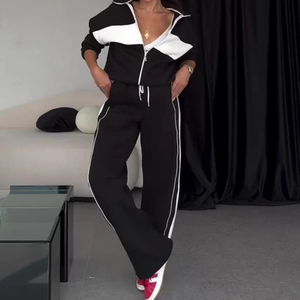<b>Women's</b> Color Blocking Tracksuit 2-Piece Set Full Sleeve Zip-Up Sweatshirt <b>Jacket</b> & Drawstring Pants Casual Athleisure Outfit - Product Image 3