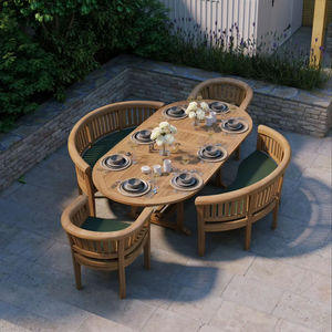 Ensemble de table à manger d'extérieur en teck, 6 places, résistant aux intempéries, meubles de jardin, style traditionnel, utilisation en cour - Product Image 2