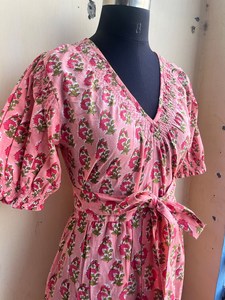 Vestido maxi de otoño informal para mujer 100% algodón indio estampado a mano con decoración bordada - Product Image 5