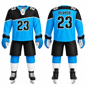 Maillot de hockey sur glace pour homme, bleu et noir, sublimé, col en V, manches longues, évacuation de l'humidité, coupe classique, vêtements pour adultes - Product Image 1