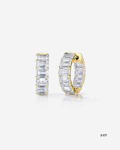 Custom Emerald Cut Lab Grown Diamonds Solitaire <b>Hoop</b> <b>Earrings</b> 14K <b>Solid</b> Gold Dainty Sparkling Chunky Huggies Multi-Carat Options - Product Image 1