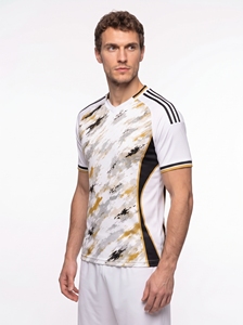 Maillot de football sublimé pour homme, col en V, manches courtes, anti-transpiration, coupe athlétique, imprimé camouflage blanc, noir, or - Product Image 3