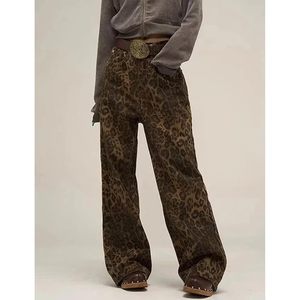 Pantalones Vaqueros Anchos de Cintura Alta para Mujer, Talla 2XL, Color Marrón, Estilo Y2K 2025, Estampado de Leopardo, Estilo Animal, Transpirables, con Bolsillos con Lazo - Product Image 1