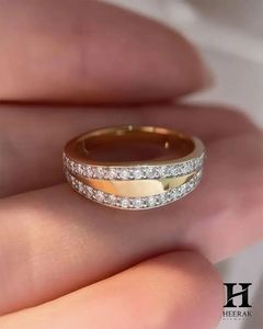 Luxury Split Row Wave Lab Grown Diamond Band 14K Yellow <b>Gold</b> Wide Curved Pave Statement <b>Cocktail</b> <b>Ring</b> - Product Image 2