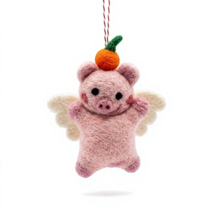 Eco-Friendly Handmade Traditional Pink <b>Pig</b> Angel Ornament Pumpkin Top Felt <b>Christmas</b> Decoration Small Animal Shape Indoor Decor - Product Image 2