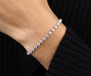 Round Cut Lab Grown Diamond <b>Stacking</b> Tennis <b>Bracelet</b>, 14K Gold Luxury Tennis <b>Bracelet</b>, Jewelry Gift For Anniversary & Birthday - Product Image 4