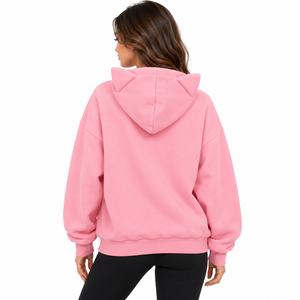 Sudadera con Capucha de Orejas de Gato Rosa de Moda para Mujer, Top Corto Casual de Color Liso, Sudadera con Capucha de Manga Larga de Algodón Tejido para Otoño - Product Image 2