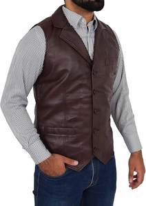 Chaleco de Cuero para Hombre, Nuevo Diseño, Color Sólido, Corte Ajustado, Chaleco de Cuero Vacuno, Ropa Exterior, Estilo Urbano - Product Image 5