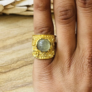 High Demand Market Favorite <b>Ring</b> Prehnite Flower Texture Brass <b>Ring</b> Gold Plated <b>Chunky</b> Boho <b>Ring</b> Wholesale <b>Ring</b> For Women - Product Image 4