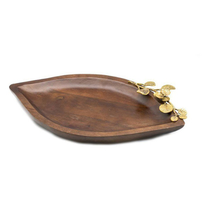 Modern Design Wooden <b>Tray</b> With <b>Gold</b> Metal Floral Accent For Hotel Tableware Tea And Coffee Snacks Dessert <b>Serving</b> Platters - Product Image 1