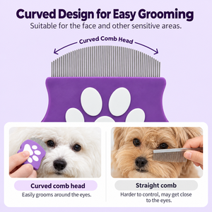 Peine para mascotas XH para gatos y perros, peine de metal redondeado para el cuidado del pelaje, peine suave de plástico para pulgas, herramienta curva para eliminar el pelo. - Product Image 4