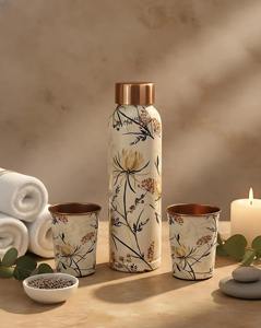 Set de Regalo de Botella de Agua de Cobre Serene Meadow con Ilustración Delicada de Flores Silvestres, Elegante Vajilla de Cobre para Bebidas, Lujo y Bienestar - Product Image 1