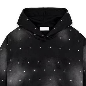 Sweat à capuche personnalisé épais 400 g/m² avec strass, style streetwear vintage délavé, noir délavé à l'acide, coupe oversize - Product Image 5