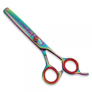 Ciseaux à cheveux Rainbow à 28 dents, à pointe arrondie, en acier inoxydable, à long manche, pour droitiers, ciseaux de barbier professionnels - Product Image 1