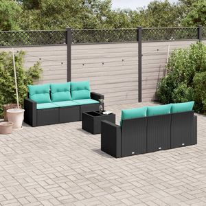 Set di divani da patio in polyrattan nero, 7 pezzi con cuscini, mobili da esterno, posti a sedere in stile contemporaneo per 7 persone - Product Image 1
