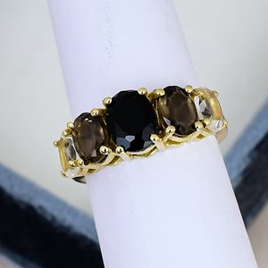 Prong Setting Iolite Gemstone <b>Cluster</b> Engagement Ring Gold Plated 925 Sterling Silver Women Ring Smoky Quartz & <b>Crystal</b> Accent - Product Image 3
