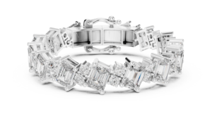 9Kt White <b>Gold</b> Emerald Cut Diamond Bracelet 42 Stones 27.438Ct High Jewelry Luxury Couture Statement Bridal Party Wear Luxe - Product Image 5