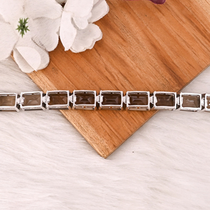 Pulsera de tenis de lujo de cuarzo ahumado natural y plata de ley 925 para regalo de boda o fiesta unisex - Product Image 4