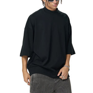 Camiseta de cuello simulado extragrande de algodón grueso con serigrafía personalizada, estilo streetwear, corte cropped, para hombre, de ajuste holgado y entallado. - Product Image 6