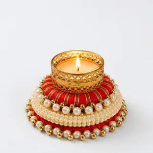 Support de bougie rond fait main avec embellissements en perles et cristaux, à fixer au mur, pour mariage, Pâques, Noël, décoration de jardin et de maison - Product Image 6