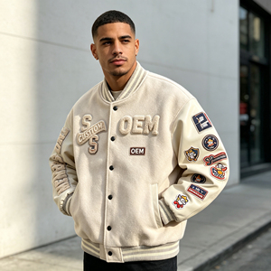 Blouson universitaire de baseball pour homme, en cuir PU, avec manches en chenille brodée, 600 GSM, style streetwear, épaules tombantes, personnalisable OEM, coupe oversize - Product Image 2
