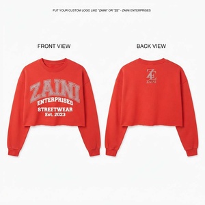 เสื้อครอปสเวตเชิ้ตผ้าฝ้ายฟลีซพรีเมียมสำหรับผู้หญิง 320 GSM ตกแต่งด้วยโลโก้ปักลายคริสตัลด้วยความร้อน นุ่ม อุ่น สีแดง สไตล์สตรีทแวร์ - Product Image 1