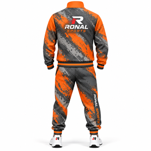 RONAL SPORTS ชุดวอร์มแขนยาวสำหรับผู้ชายสีส้มสีเทาพิมพ์ลายเรขาคณิตแห้งเร็วชุดวิ่งออกกำลังกายสไตล์สปอร์ตสวมใส่ในฤดูใบไม้ร่วง - Product Image 2